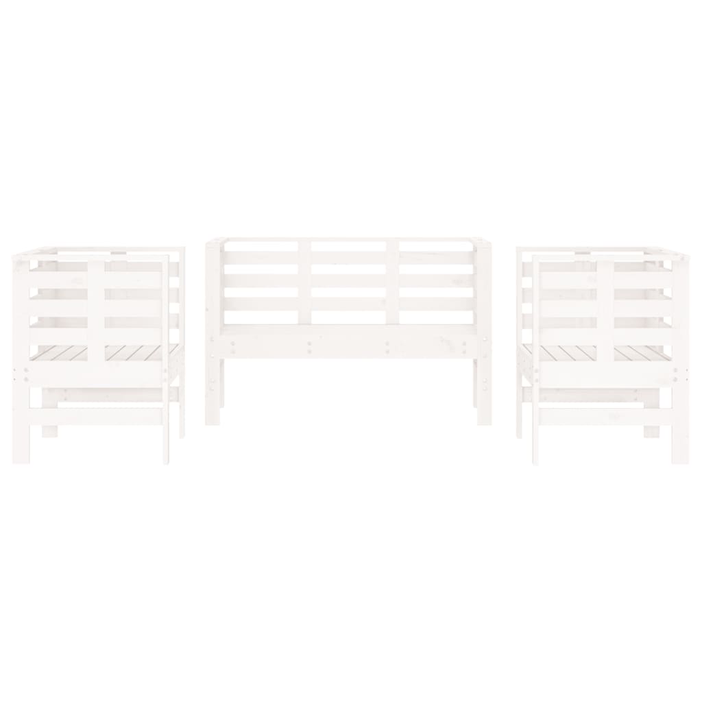 Garden furniture set, 3 pieces, white, solid pine wood