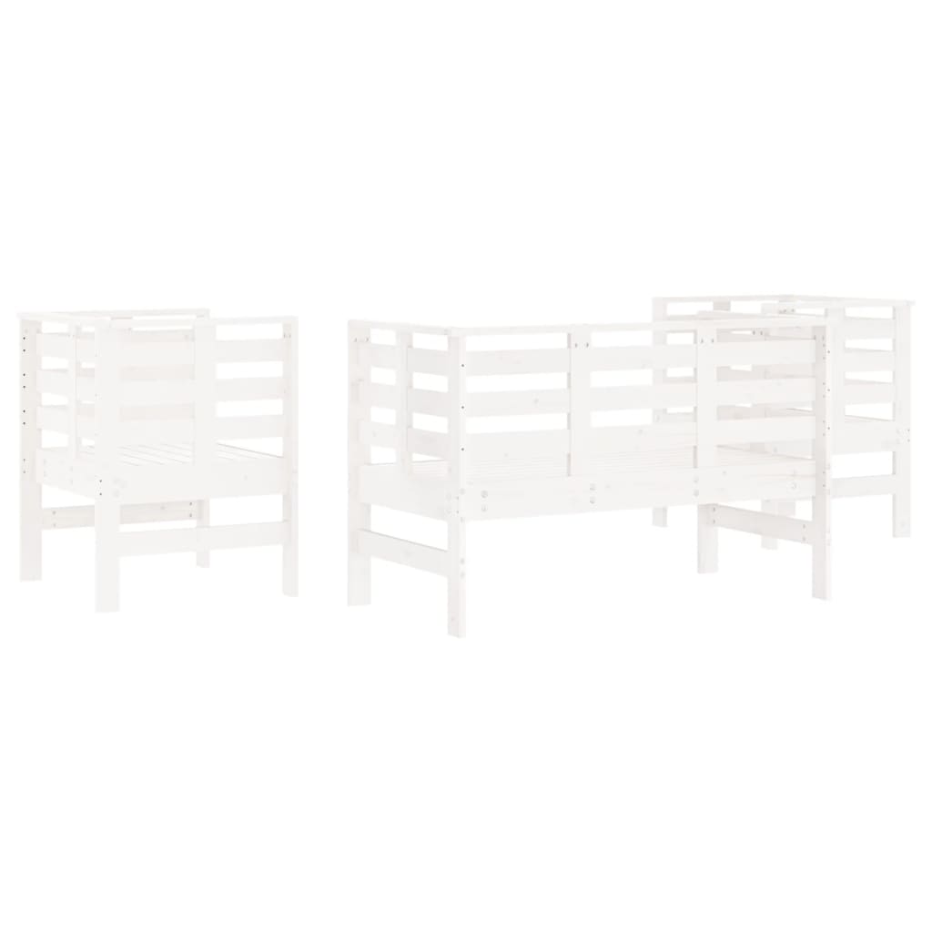 Garden furniture set, 3 pieces, white, solid pine wood