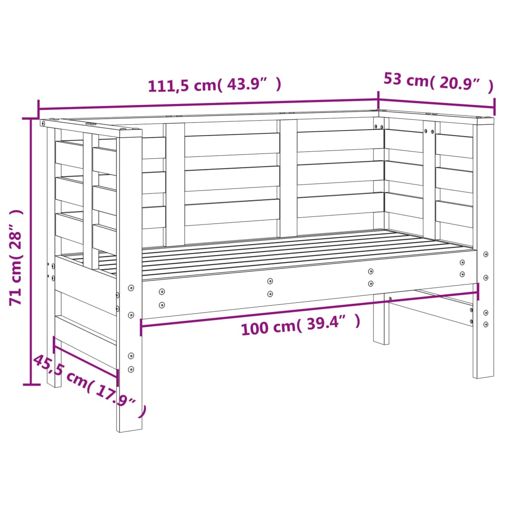 Garden furniture set, 3 pieces, white, solid pine wood