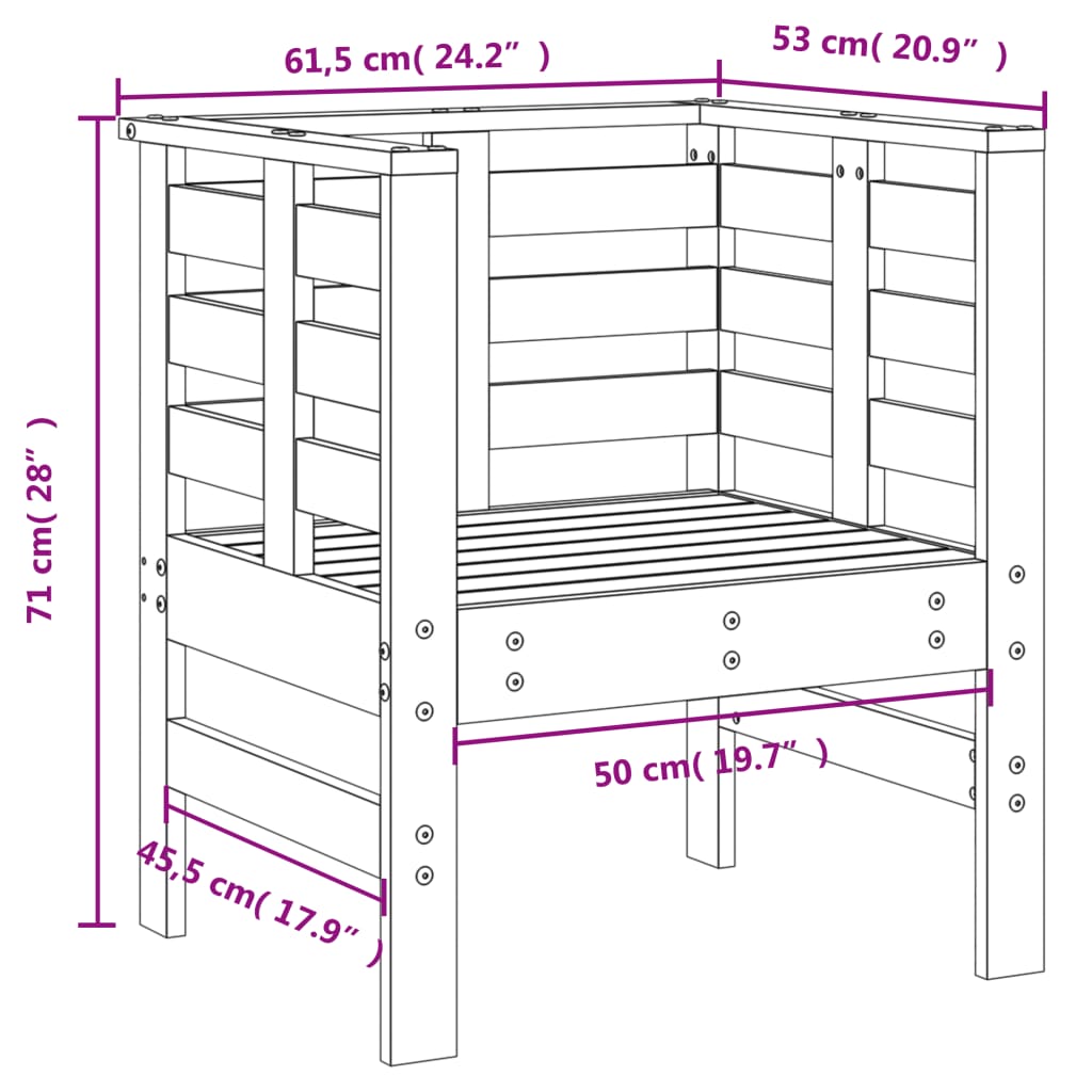 Garden furniture set, 3 pieces, white, solid pine wood