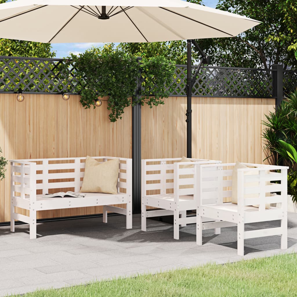 Garden furniture set, 3 pieces, white, solid pine wood