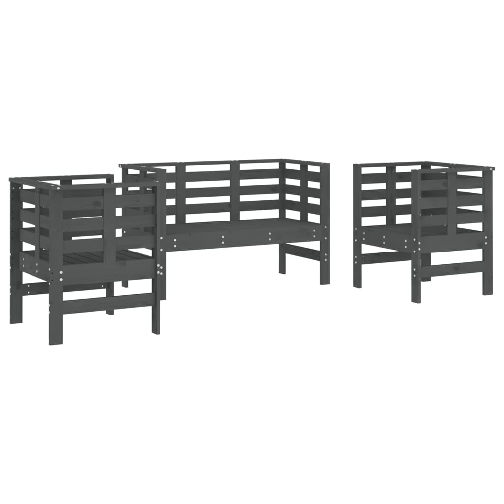 Garden furniture set, 3 pieces, grey, solid pine wood