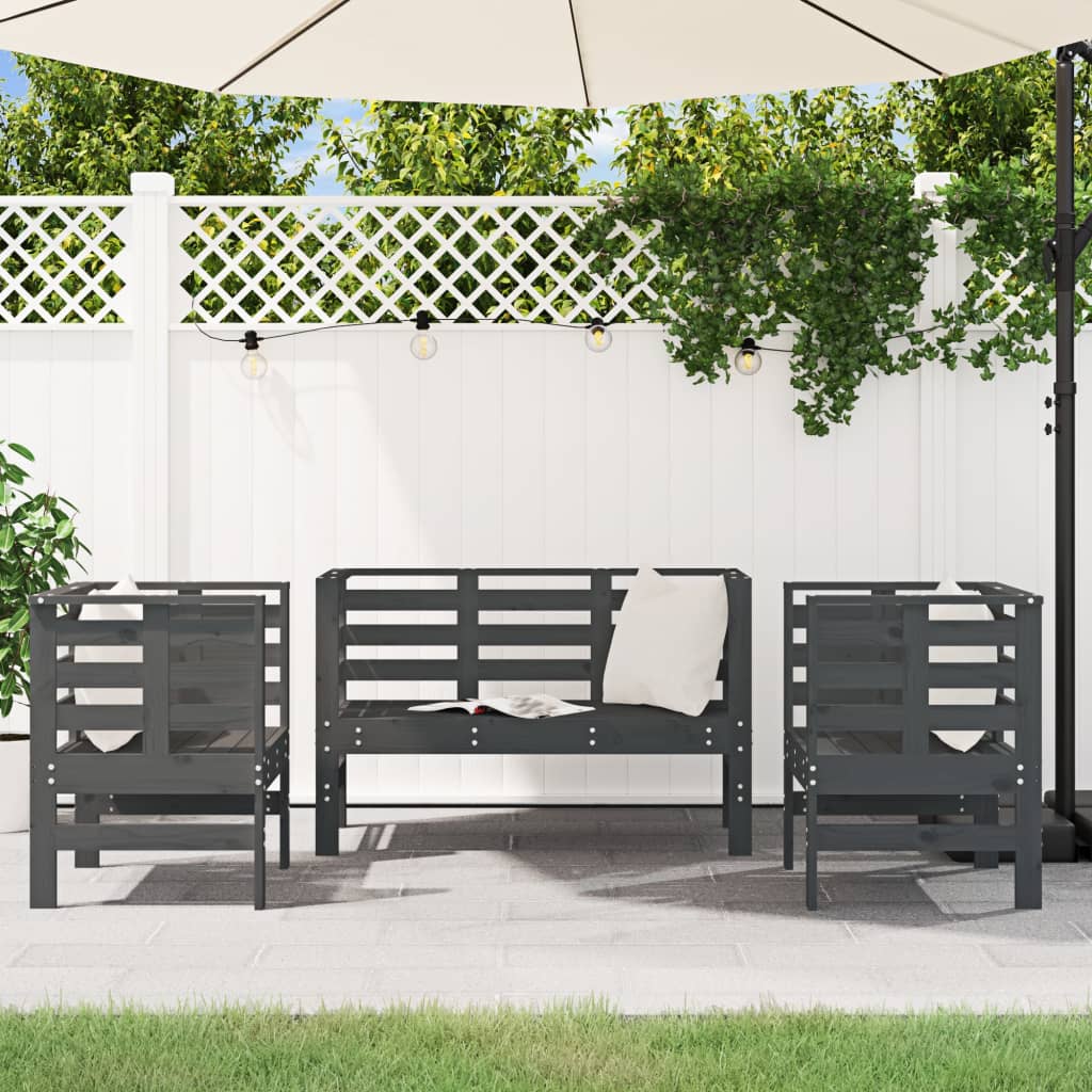 Garden furniture set, 3 pieces, grey, solid pine wood