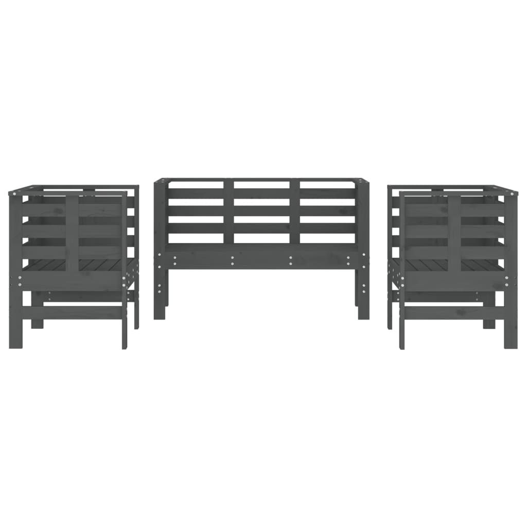 Garden furniture set, 3 pieces, grey, solid pine wood