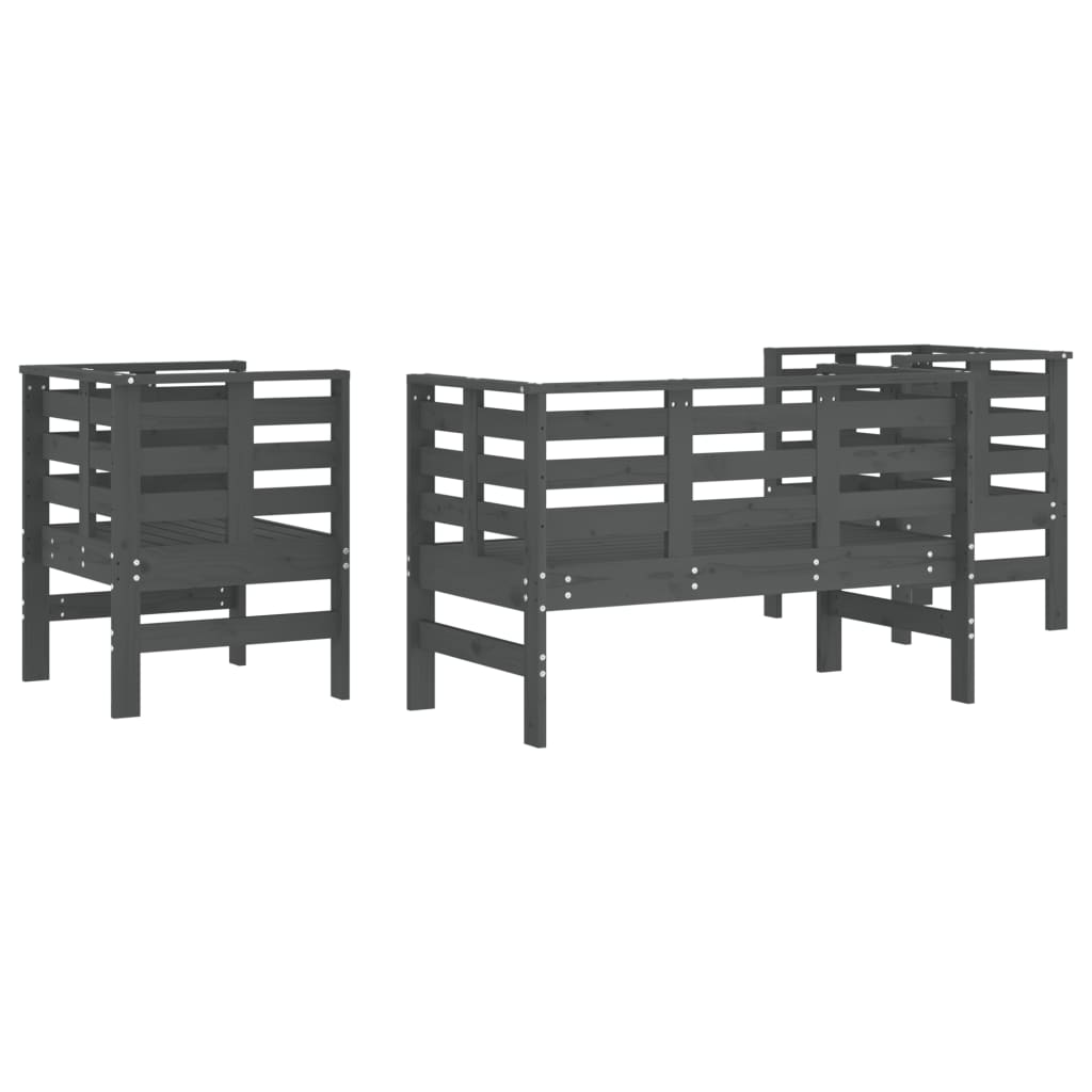 Garden furniture set, 3 pieces, grey, solid pine wood