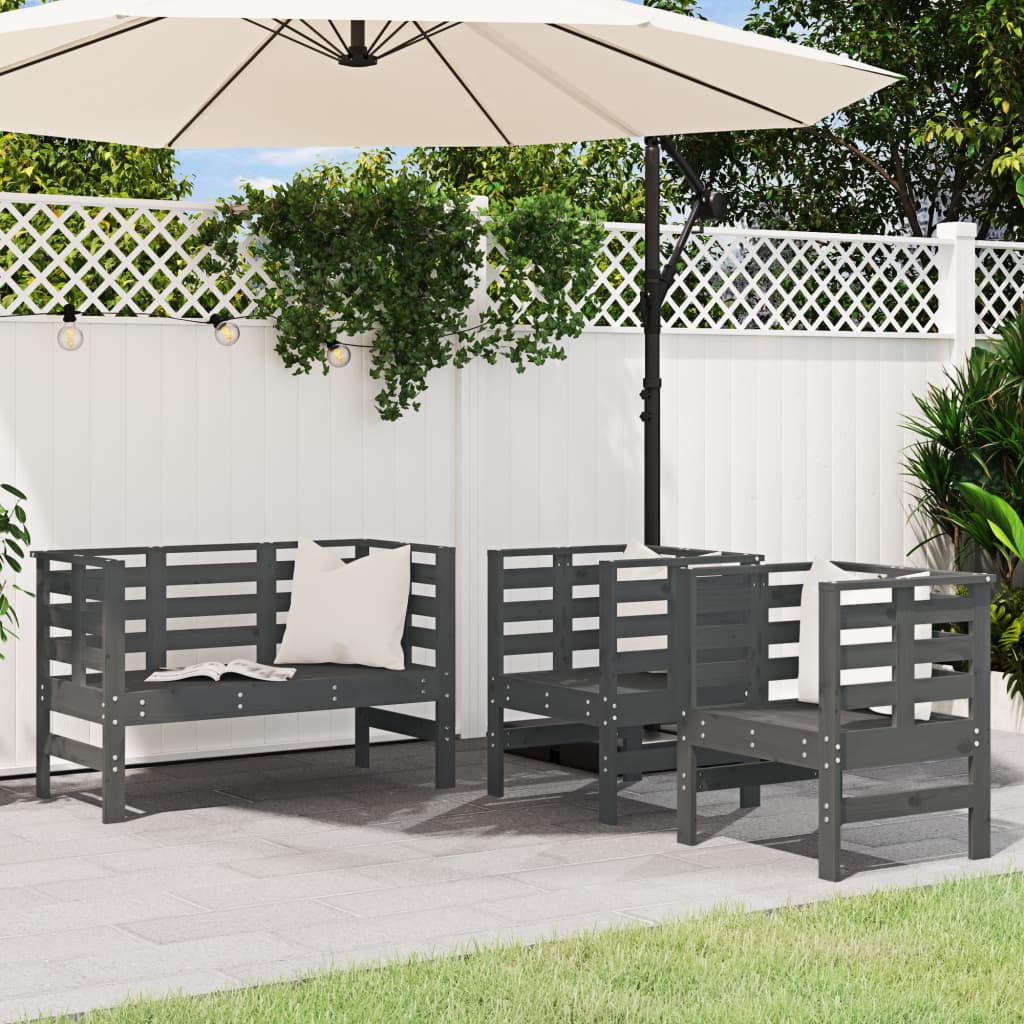 Garden furniture set, 3 pieces, grey, solid pine wood