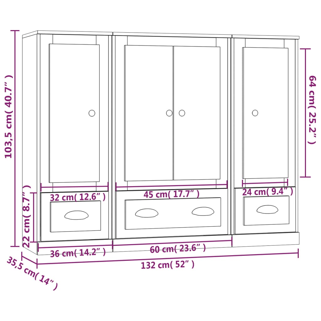 Tall cabinets, 3 pieces, white, engineered wood