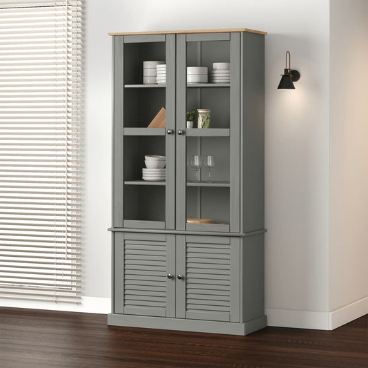 Glass display cabinet VIGO, gray, 85x35x170 cm, solid pine wood