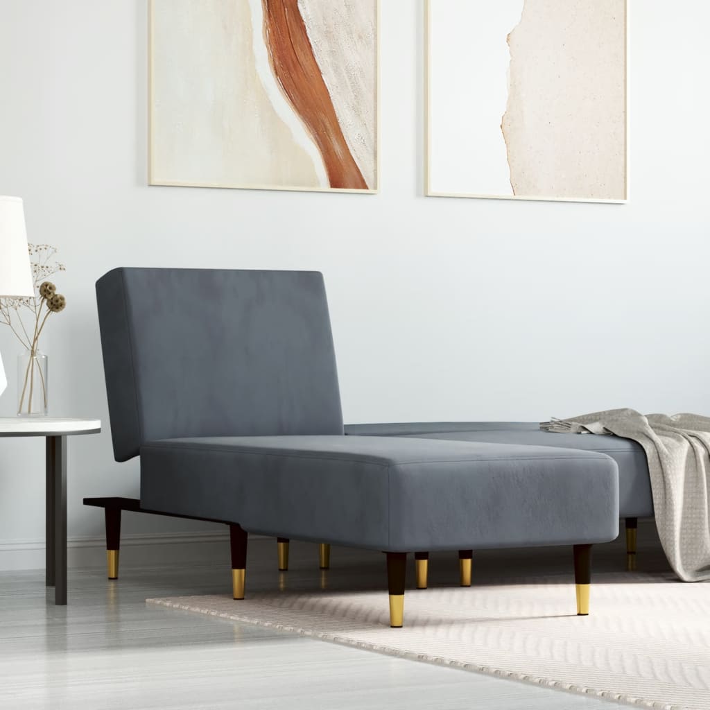 Chaise longue, dark grey, velvet