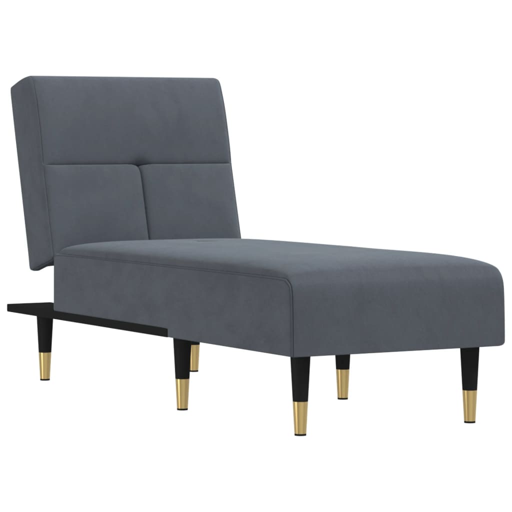 Chaise longue, dark grey, velvet