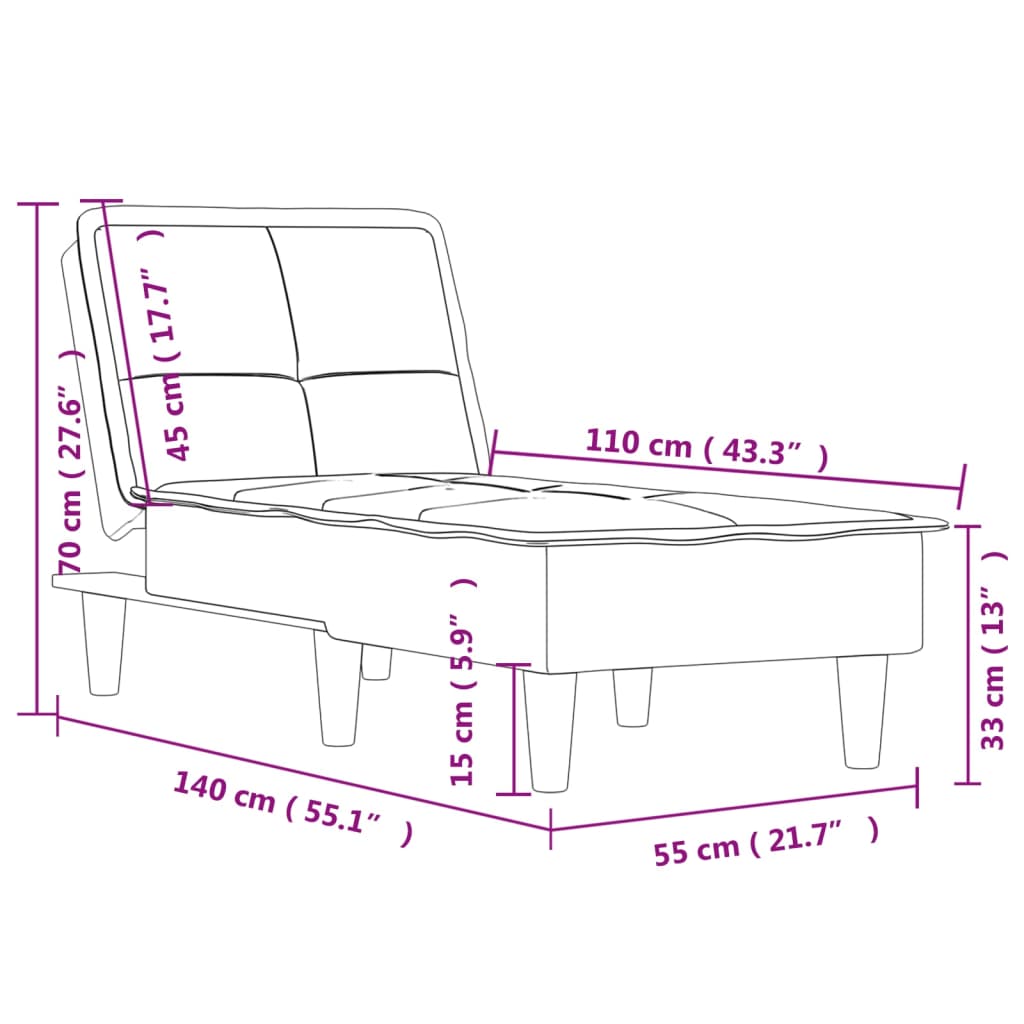 Chaise longue, light grey, textile