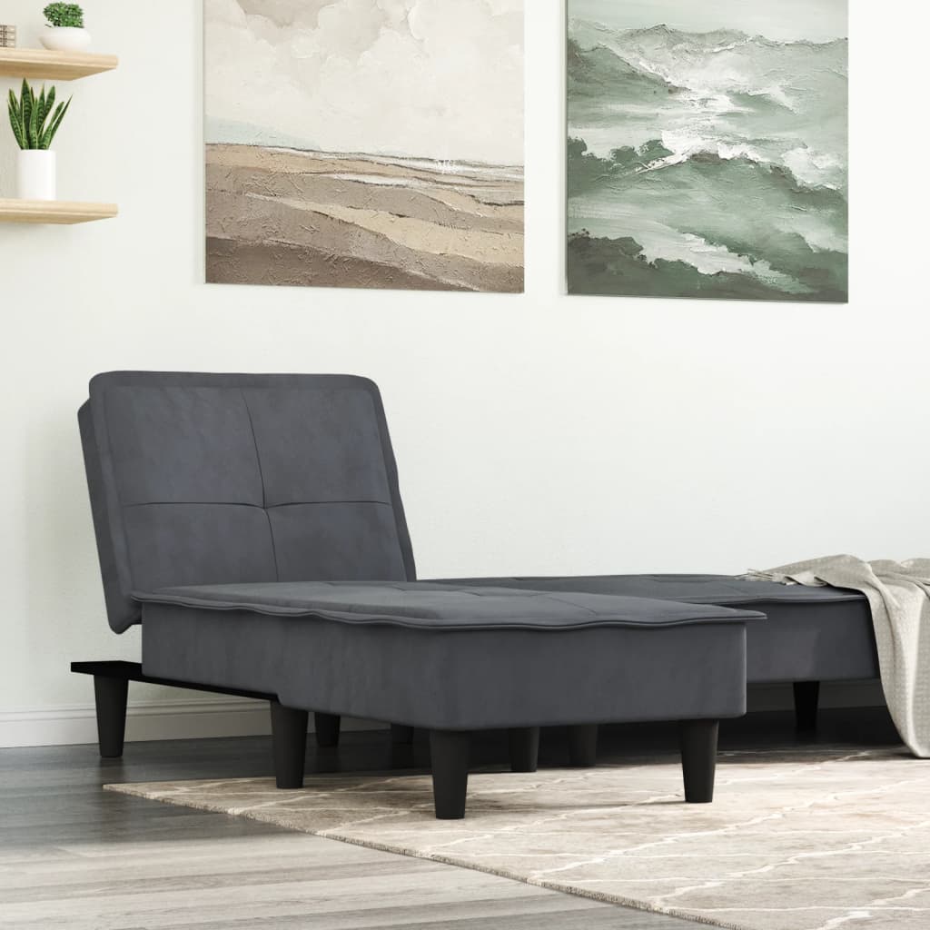 Chaise longue, dark grey, velvet