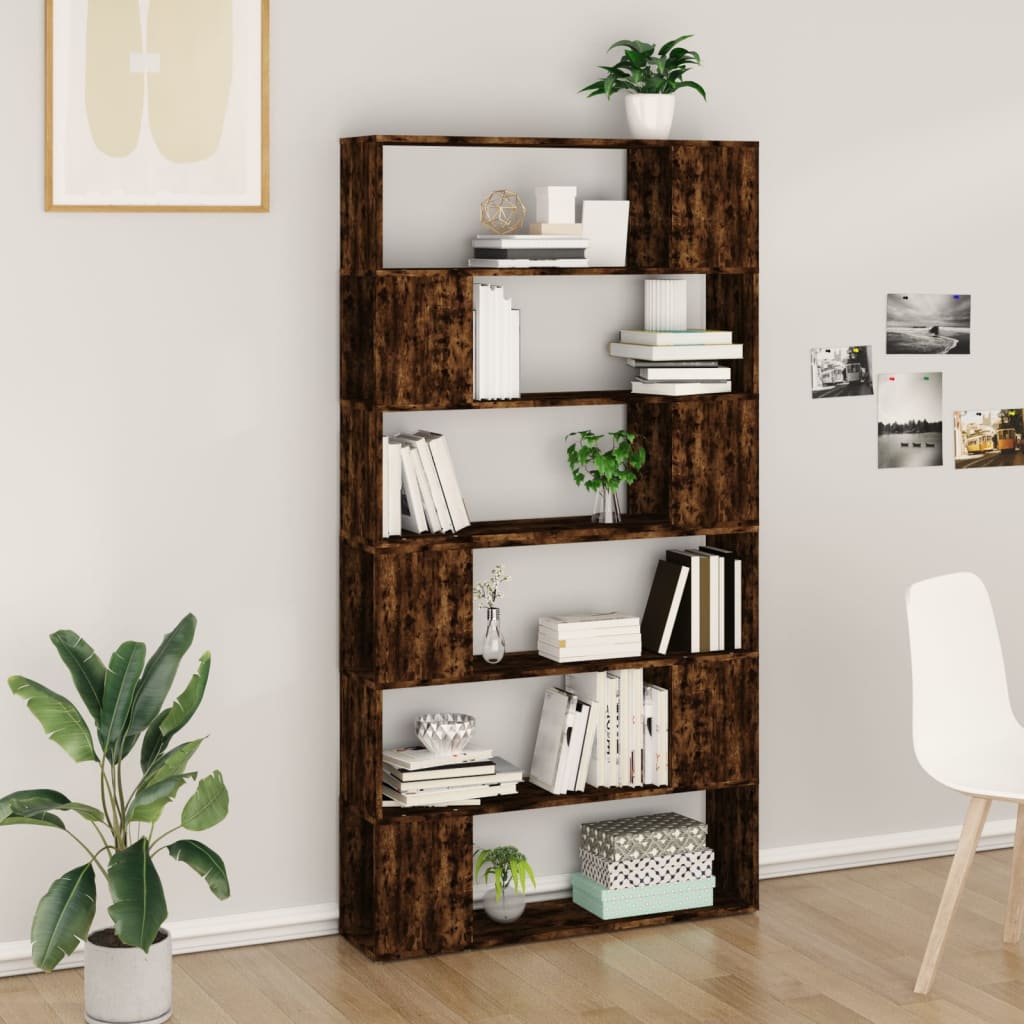 Bookcase/Room divider, smoked oak, 100x24x188 cm