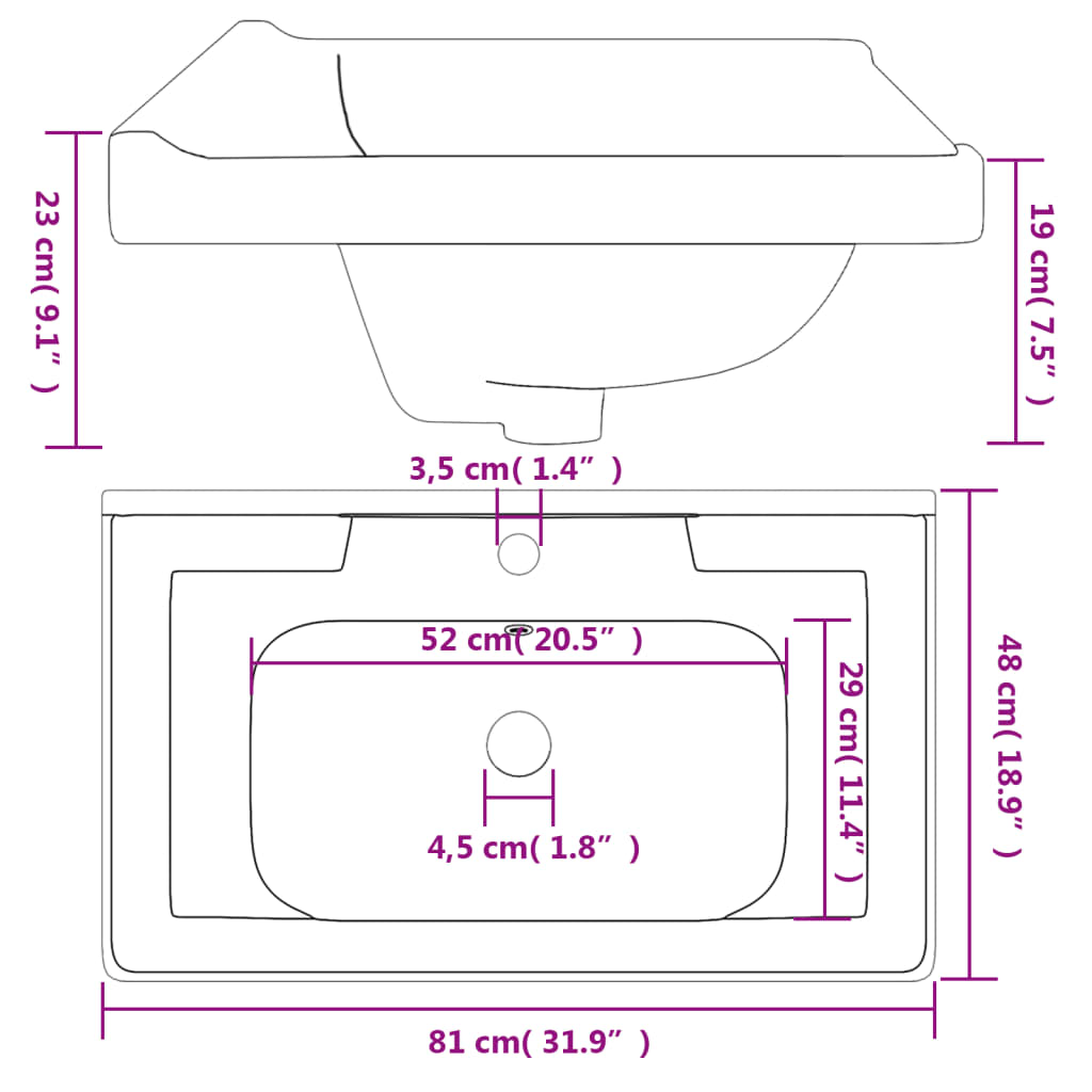 White bathroom sink 81x48x23 cm, oval, ceramic