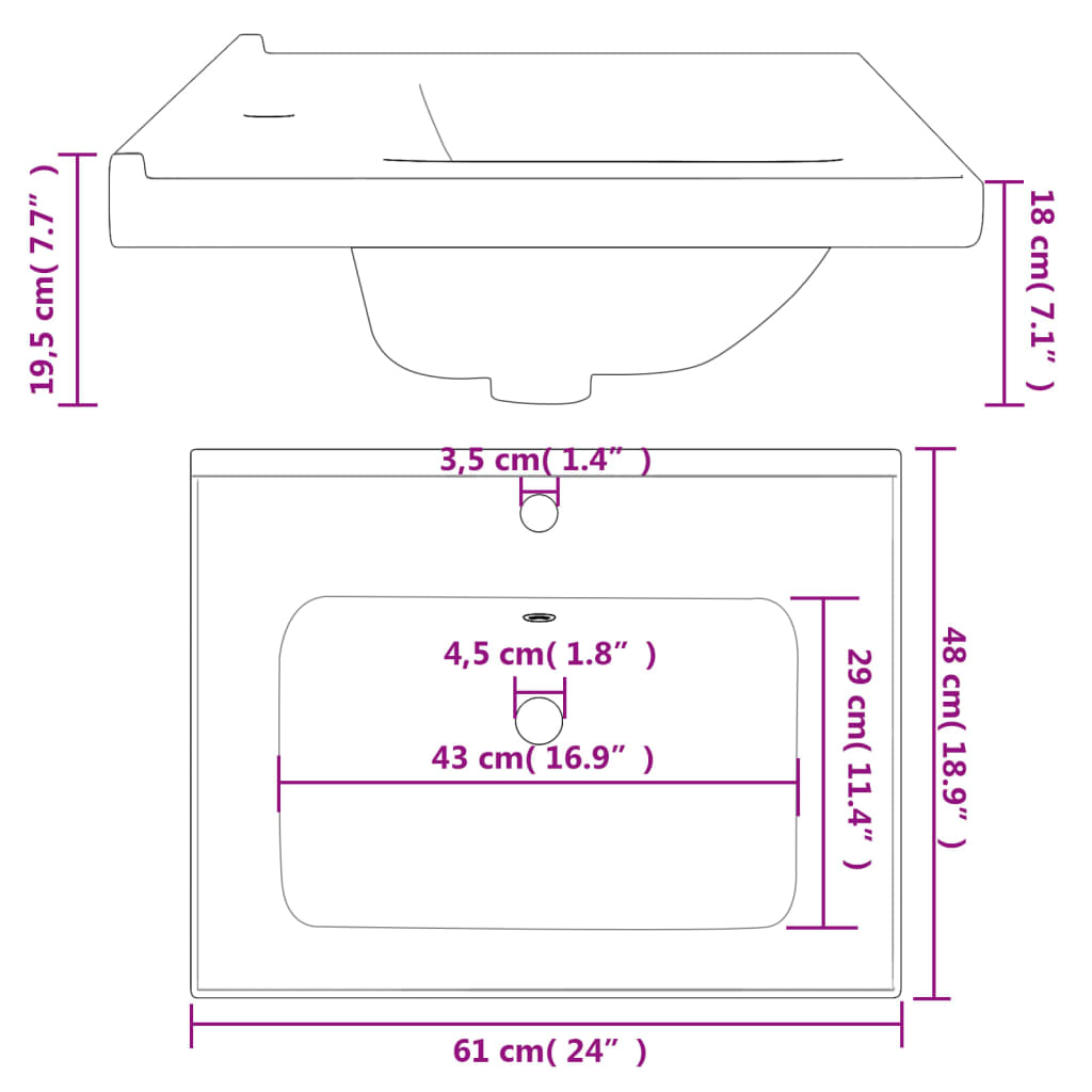 White bathroom sink 61x48x19.5 cm, oval, ceramic