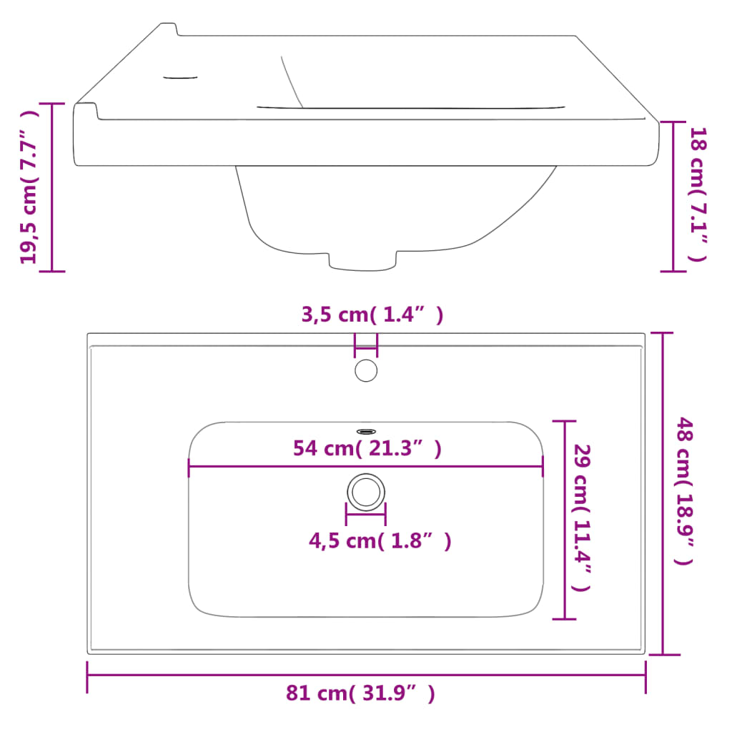 White bathroom sink 81x48x19.5 cm, oval, ceramic