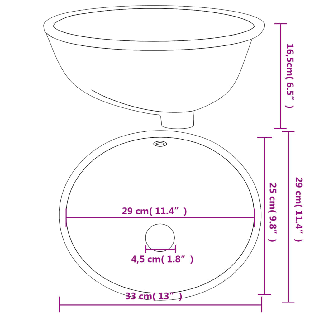 White bathroom sink 33x29x16.5 cm, oval, ceramic