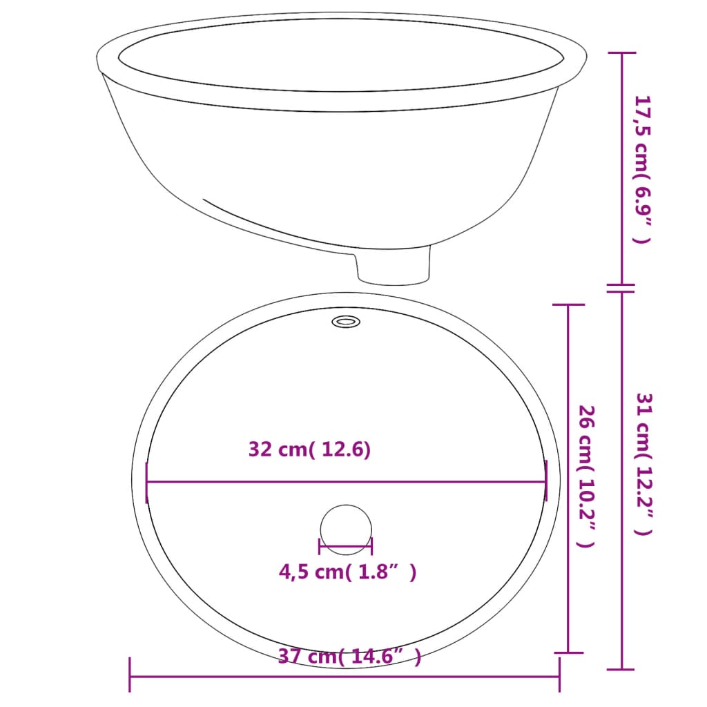 White bathroom sink 37x31x17.5 cm, oval, ceramic