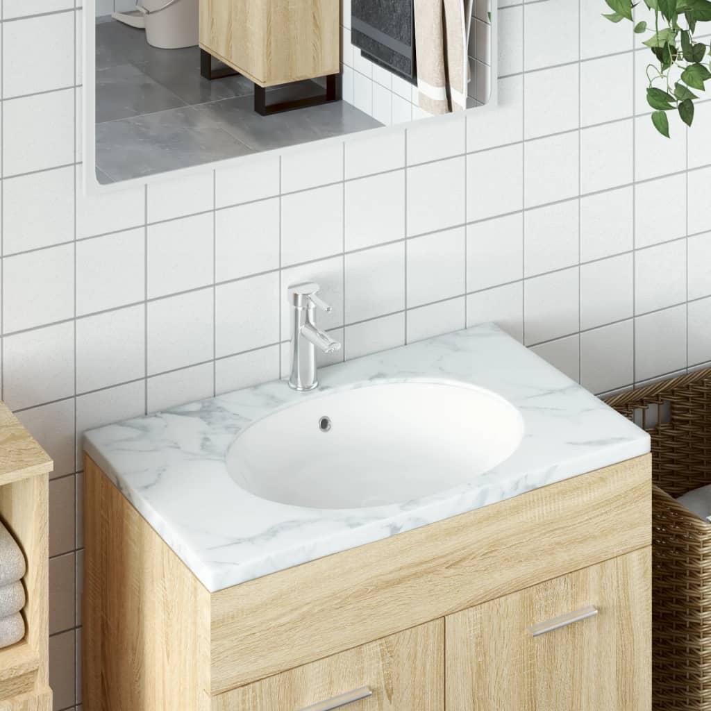 White bathroom sink 47x39x21 cm, oval, ceramic