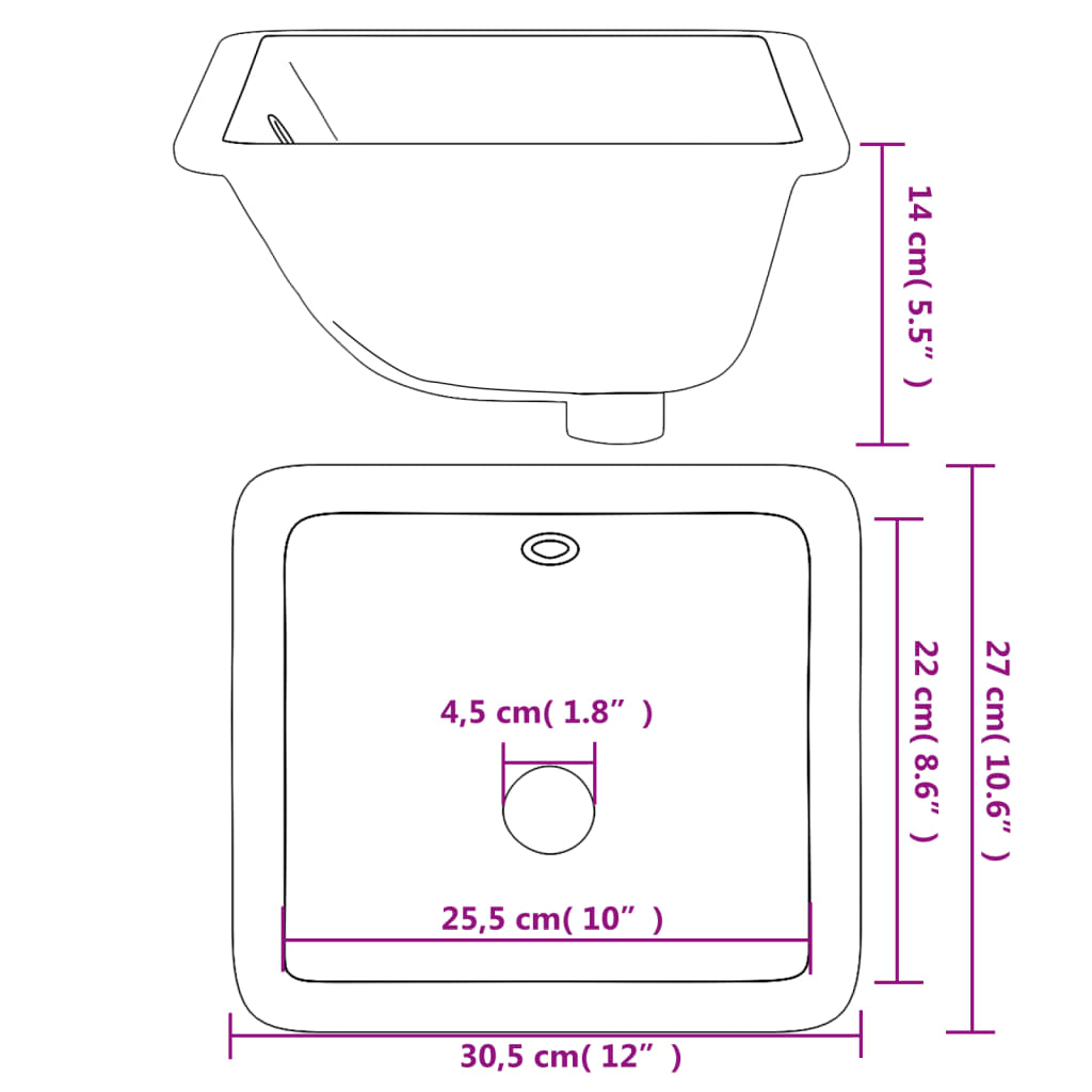 White bathroom sink 30.5x27x14 cm, oval, ceramic