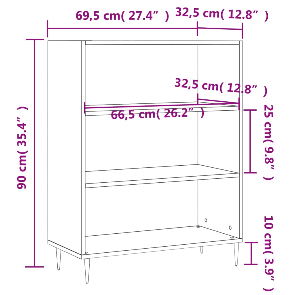 Bibliotecă, negru, 69,5x32,5x90 cm, lemn compozit