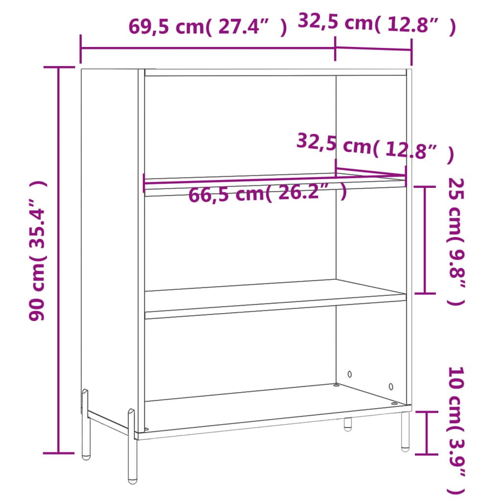 Cabinet with shelves, brown oak, 69.5x32.5x90 cm, composite wood