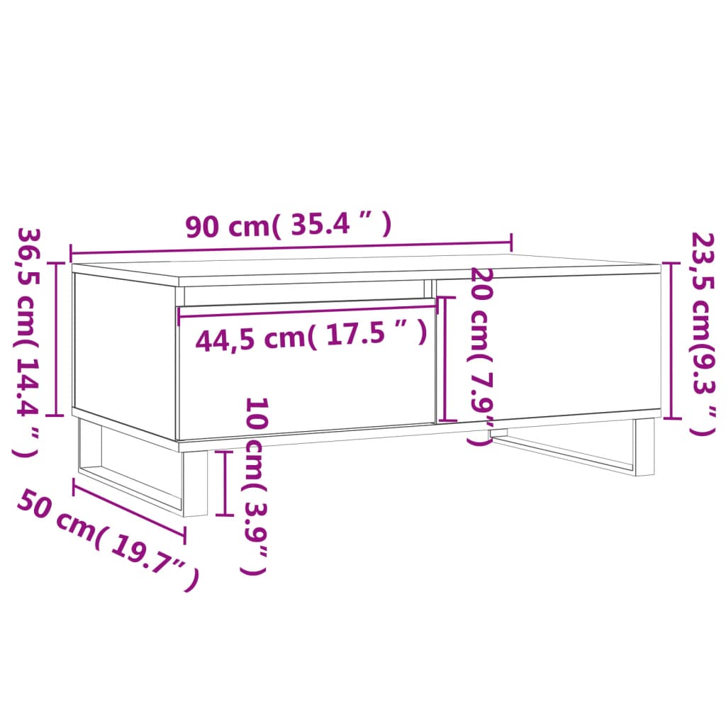 Coffee table, white, 90x50x36.5 cm, processed wood