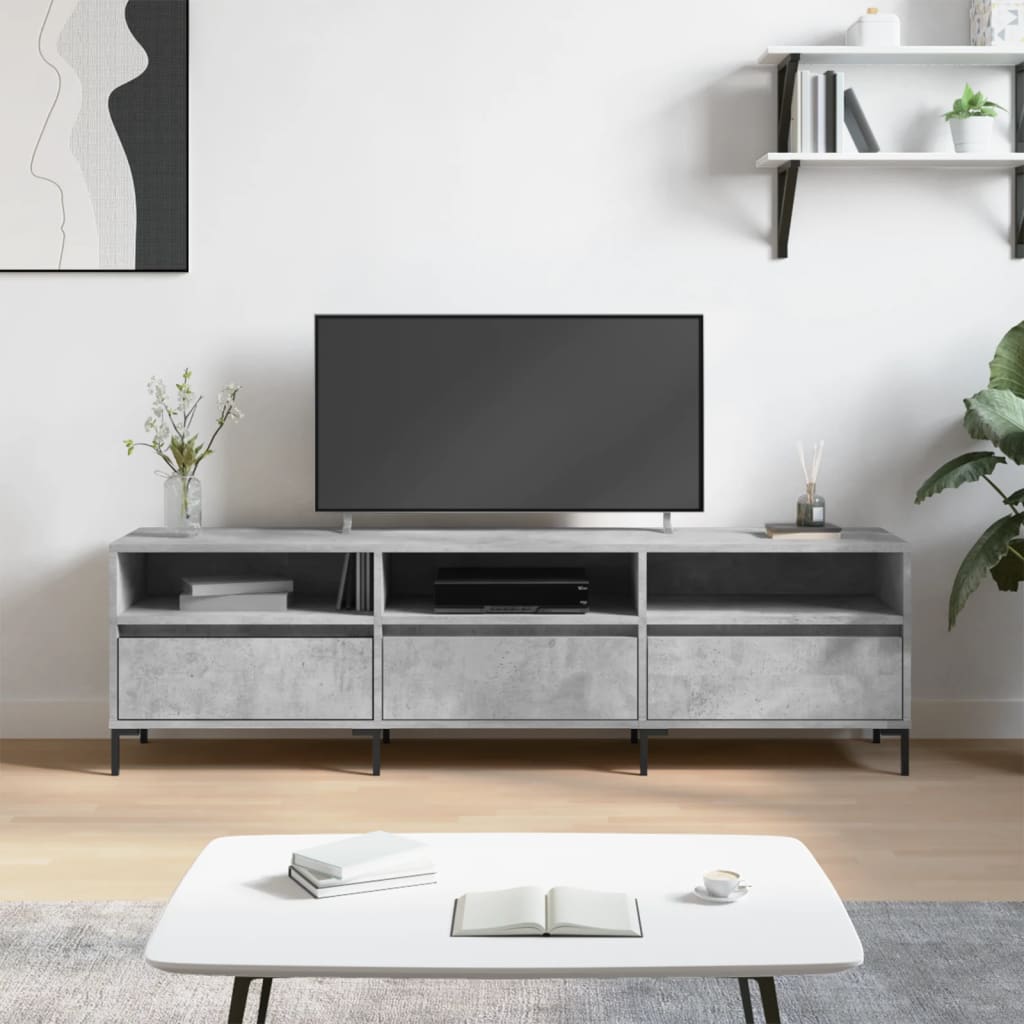 TV cabinet, concrete grey, 150x30x44.5 cm, processed wood