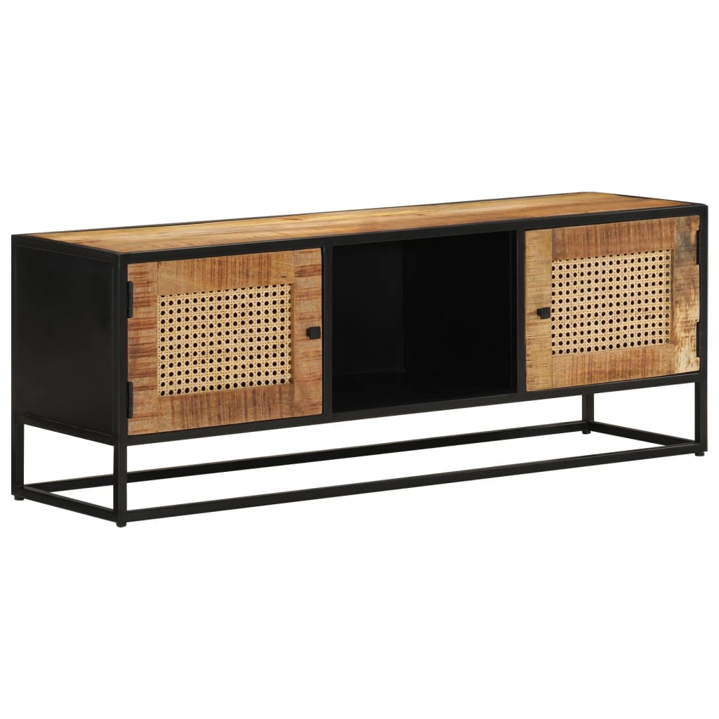 TV cabinet, 110x30x40 cm, solid raw mango wood and iron