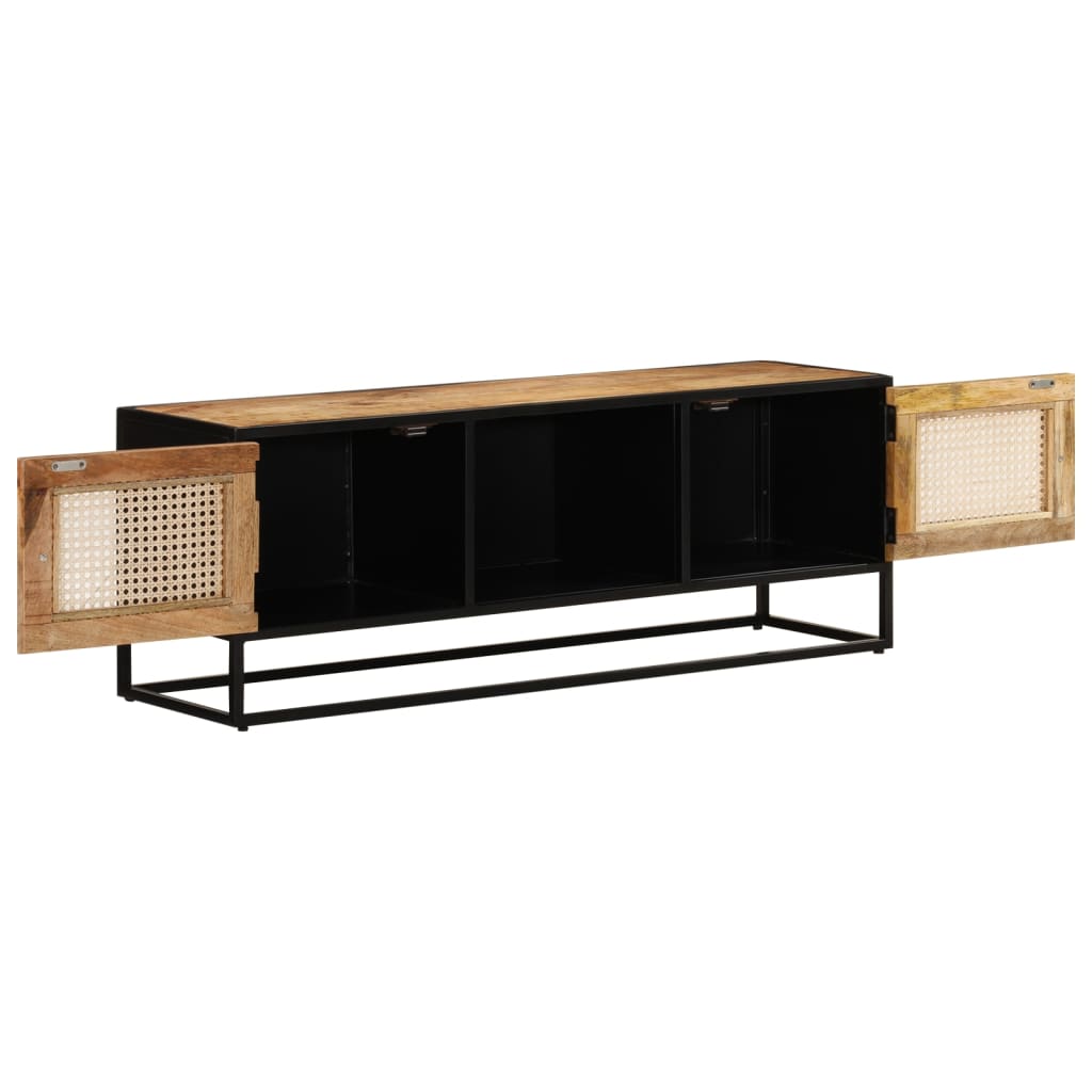 TV cabinet, 110x30x40 cm, solid raw mango wood and iron