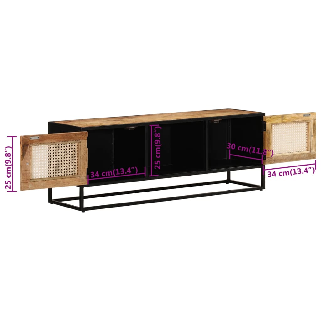 TV cabinet, 110x30x40 cm, solid raw mango wood and iron