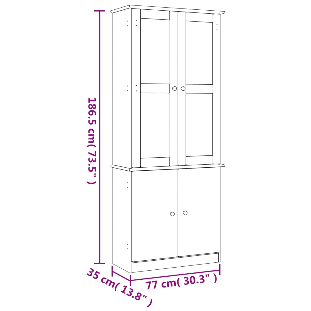 Vitrine din sticlă „ALTA” 77x35x186,5 cm, lemn masiv de pin