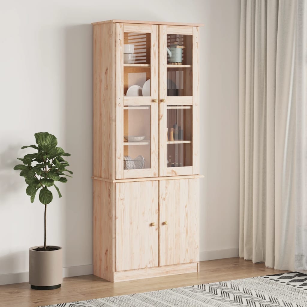 Glass display cabinets "ALTA" 77x35x186.5 cm, solid pine wood