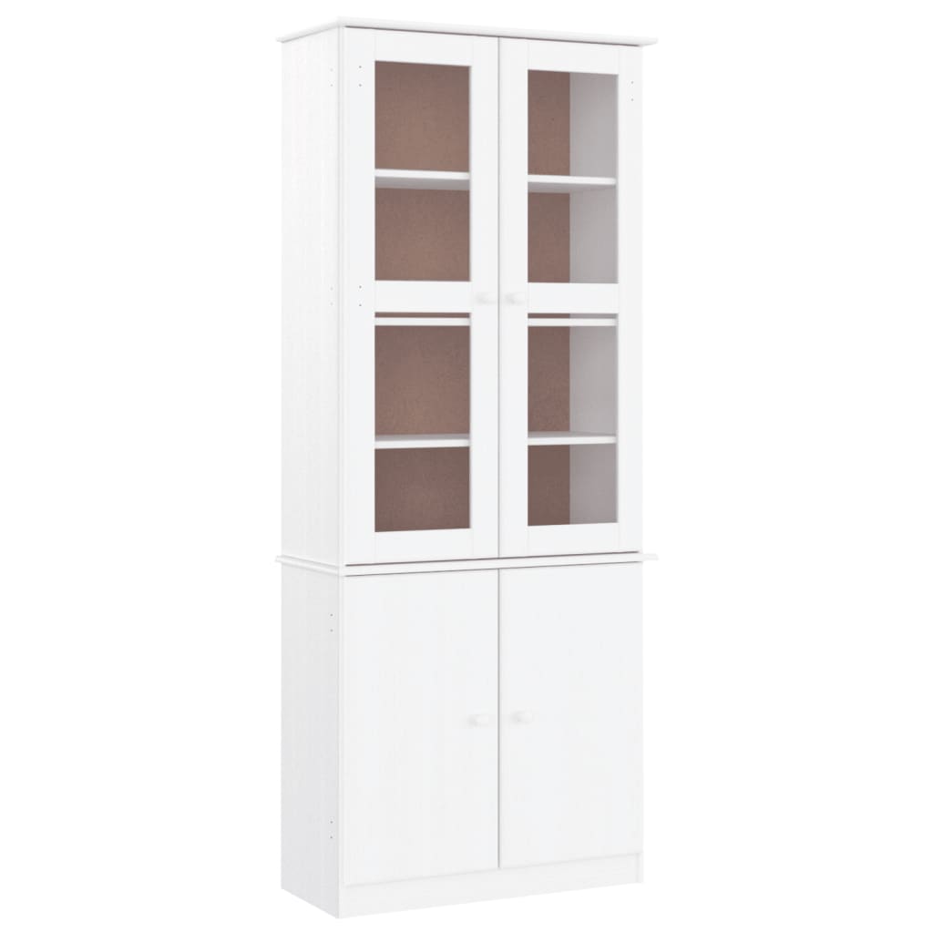 Glass display case "ALTA", white, 77x35x186.5 cm, solid pine wood