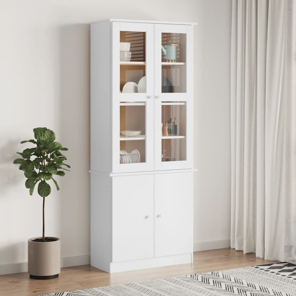 Glass display case "ALTA", white, 77x35x186.5 cm, solid pine wood