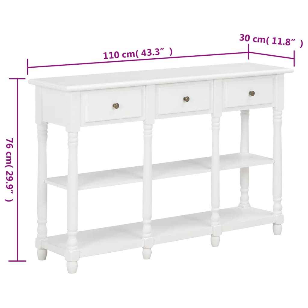 Console table, white, 110x30x76 cm, processed wood