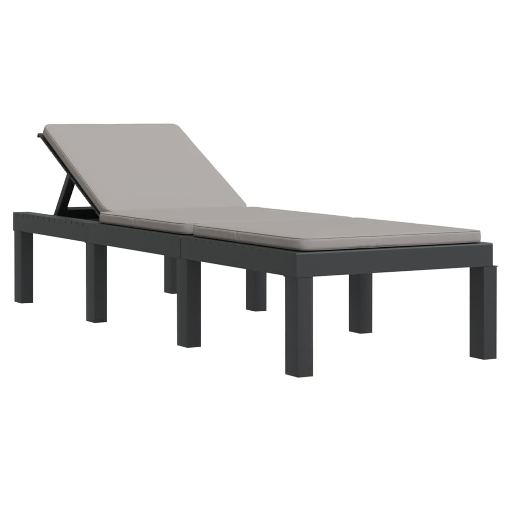 Chaise longue with cushions, anthracite, PP