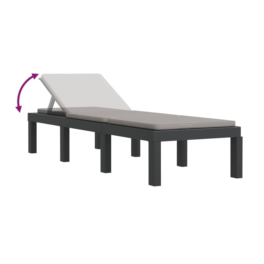 Chaise longue with cushions, anthracite, PP