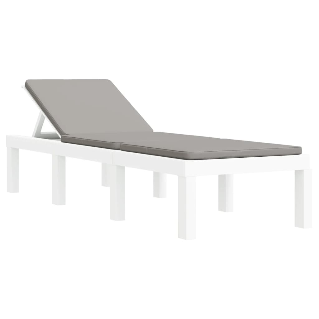 Chaise longue with cushions, white, PP