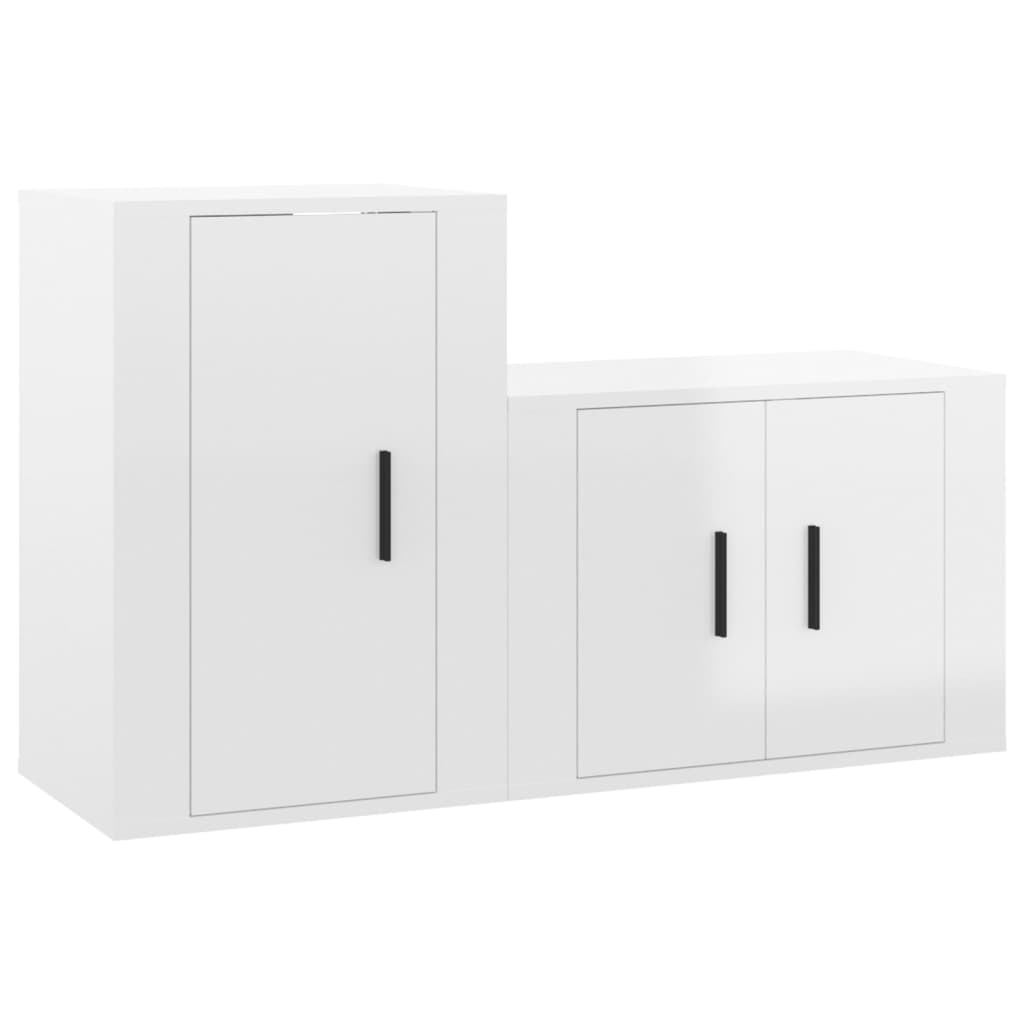 TV cabinet set, 2 pieces, high-gloss white, engineered wood