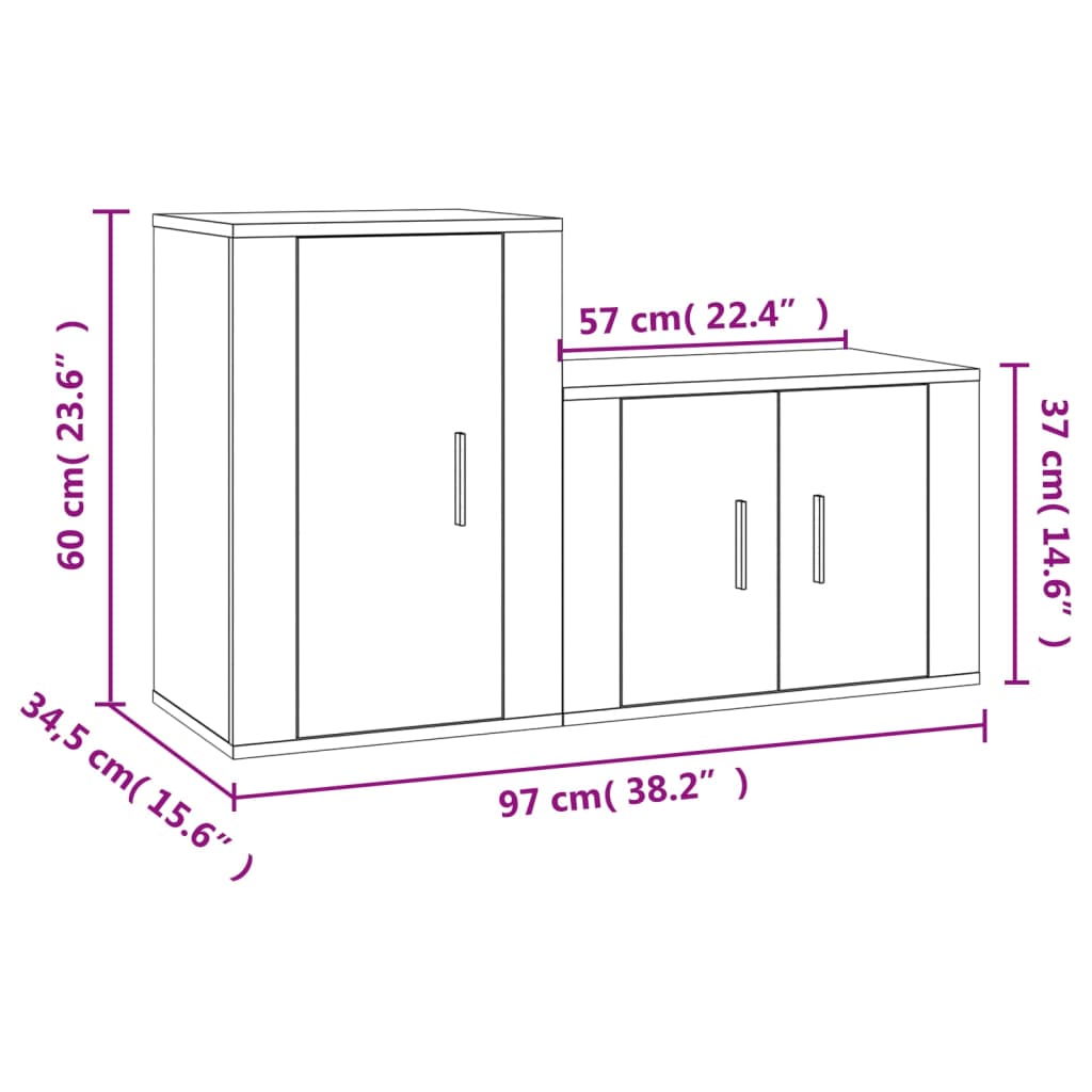 TV cabinet set, 2 pieces, high-gloss white, engineered wood