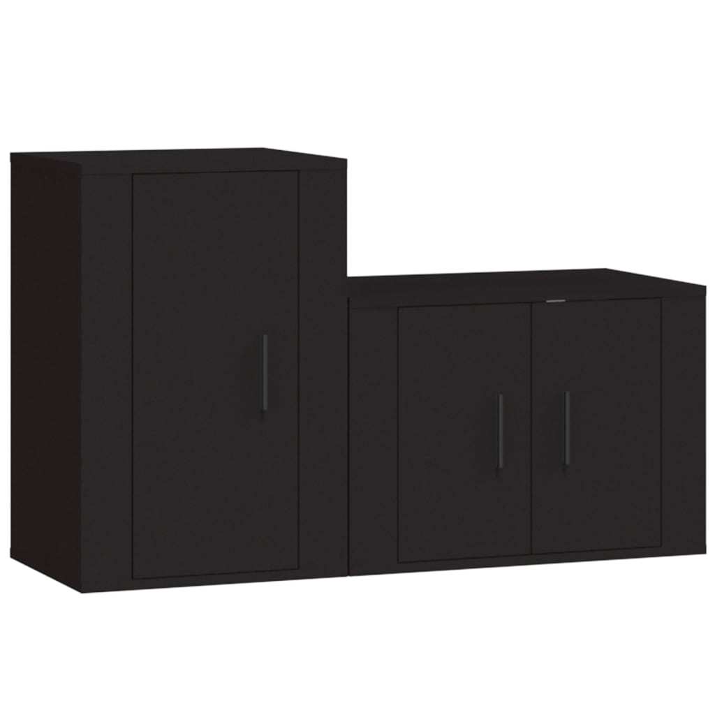 TV cabinet set, 2 pieces, black, engineered wood