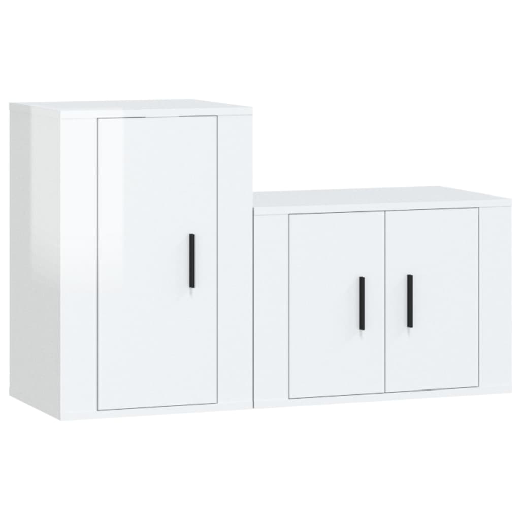 TV cabinet set, 2 pieces, high-gloss white, engineered wood