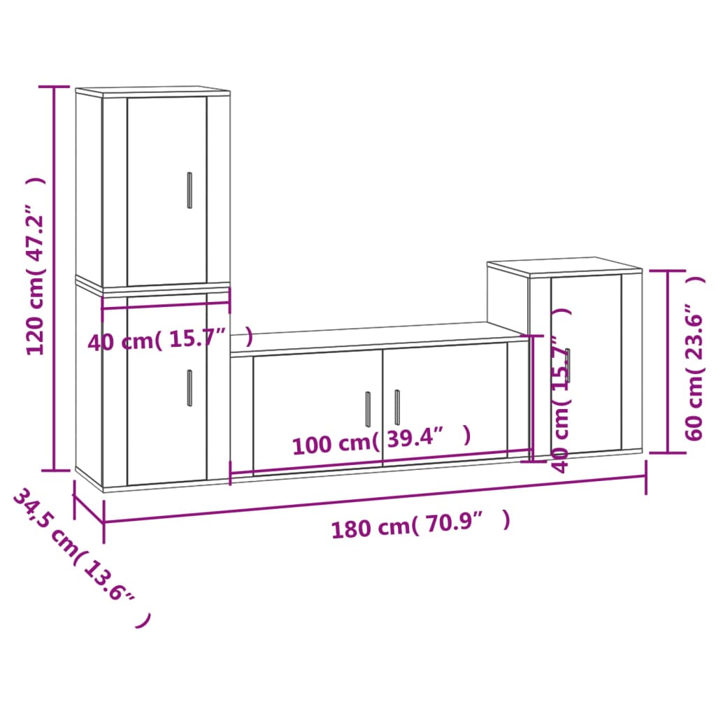 TV cabinet set, 4 pieces, high-gloss white, engineered wood