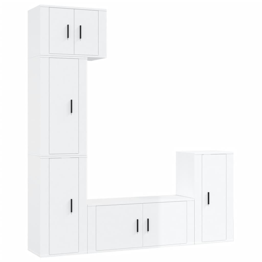 TV cabinet set, 5 pieces, high-gloss white, engineered wood