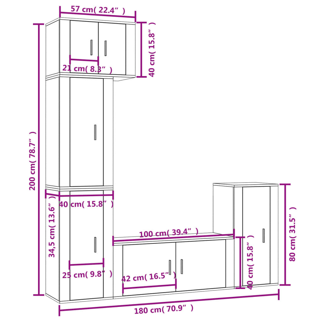 TV cabinet set, 5 pieces, high-gloss white, engineered wood