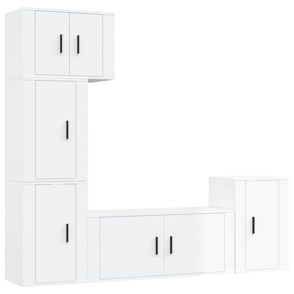 TV cabinet set, 5 pieces, high-gloss white, engineered wood