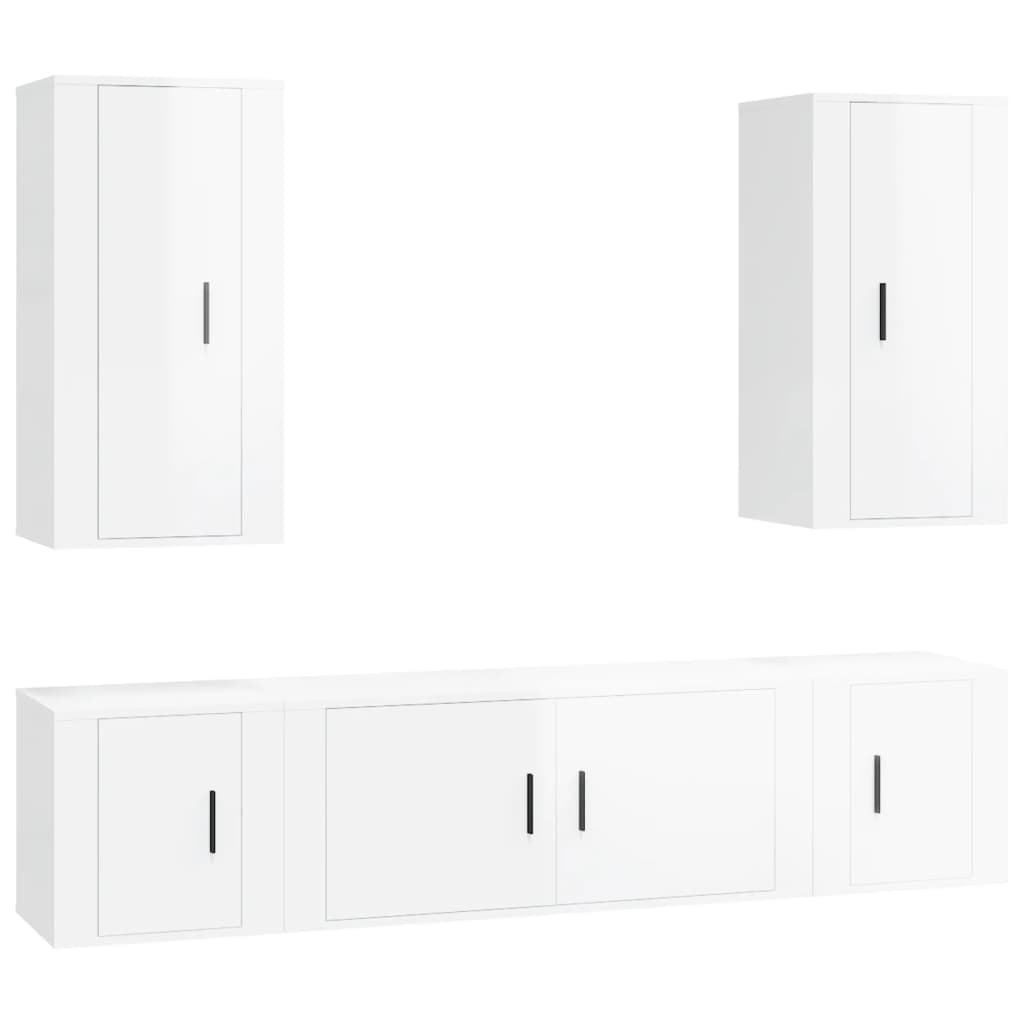 TV cabinet set, 5 pieces, high-gloss white, engineered wood