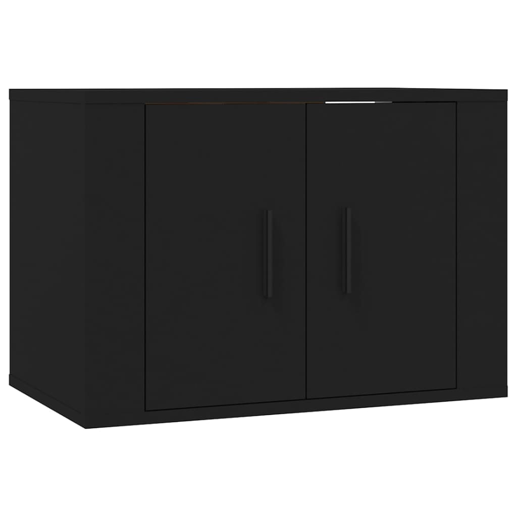 TV cabinet set, 2 pieces, black, engineered wood