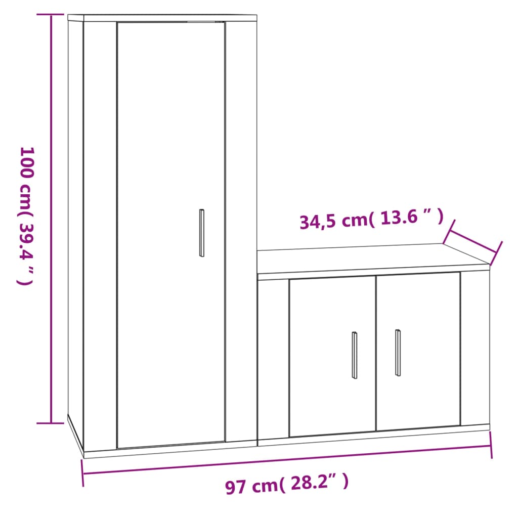 TV cabinet set, 2 pieces, black, engineered wood